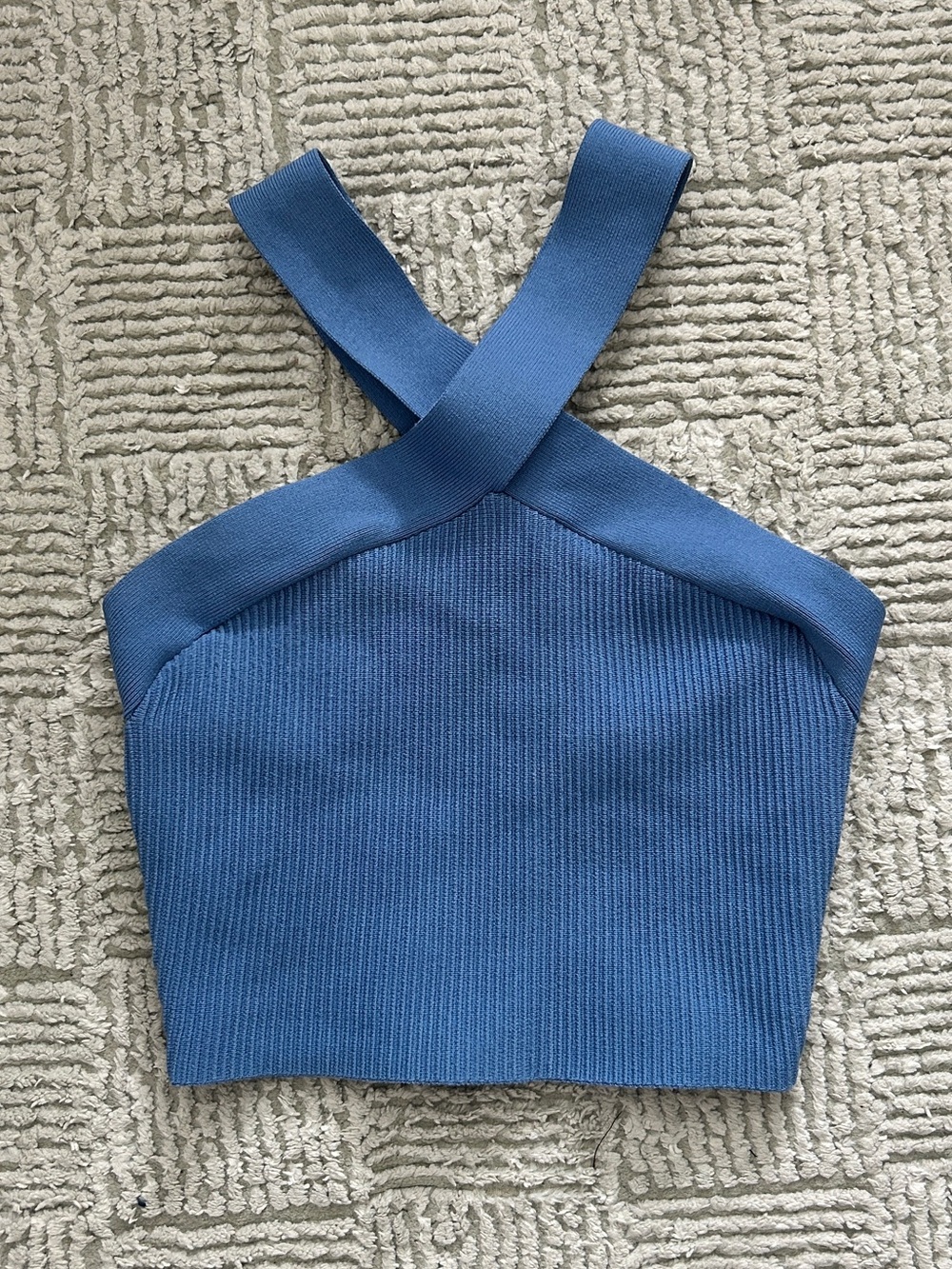 Aritzia Periwinkle Ribbed Halter Cross-Strap Crop Top